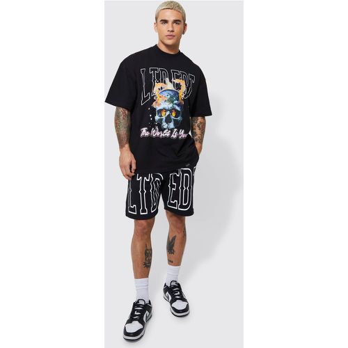 Ensemble oversize avec t-shirt imprimé crâne et short - Boohooman - Modalova