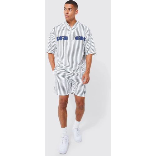 Ensemble de baseball rayé avec polo et short - M - Boohooman - Modalova