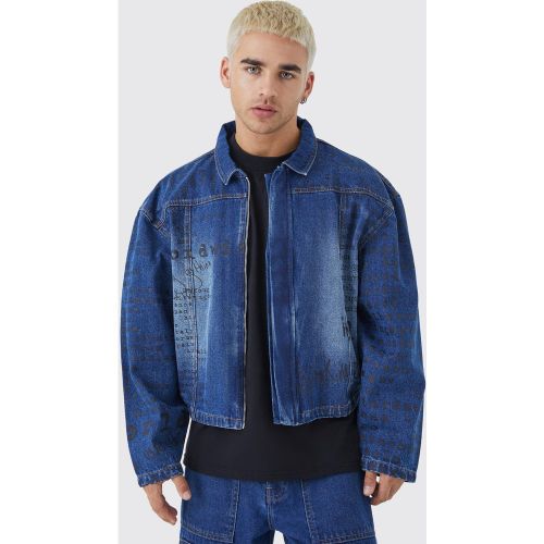 Veste en jean large imprimée - L - Boohooman - Modalova