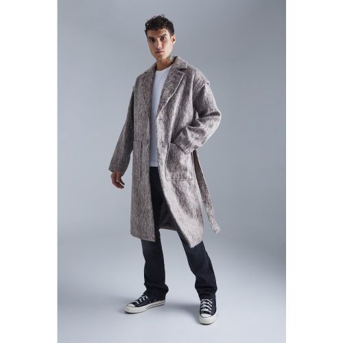 Manteau long effet laine à ceinture - XL - Boohooman - Modalova