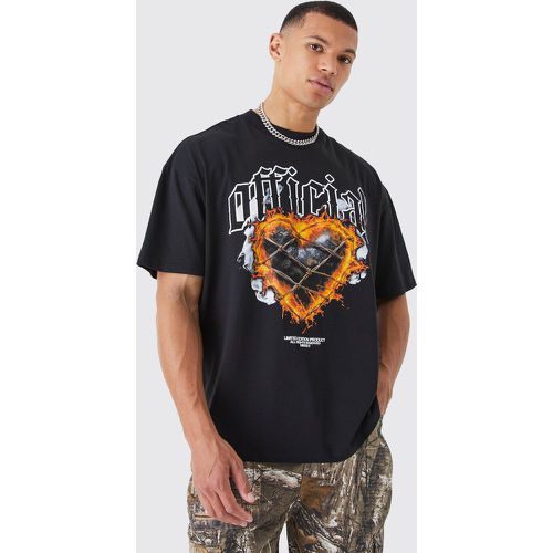 Tall - T-shirt oversize imprimé cœur flammes - Official - Boohooman - Modalova