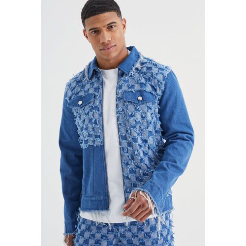 Veste en jean bicolore à carreaux - L - Boohooman - Modalova