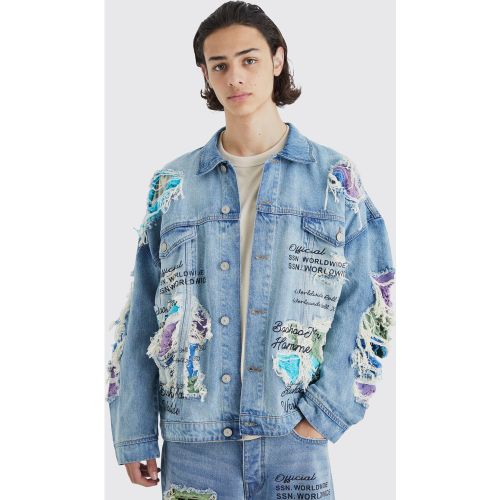 Veste oversize en jean déchirée - XL - Boohooman - Modalova