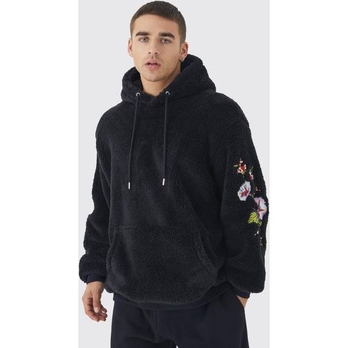 Sweat à capuche oversize en polaire à broderie florale homme - L - Boohooman - Modalova