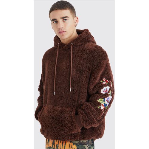 Sweat à capuche oversize en polaire à broderie florale homme - S - Boohooman - Modalova