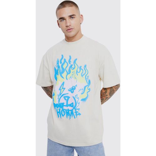 T-shirt oversize imprimé flammes - S - Boohooman - Modalova