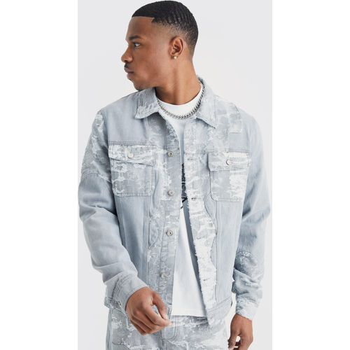 Veste en jean bicolore à motif jacquard - L - Boohooman - Modalova