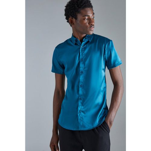 Chemise satinée cintrée à manches courtes - L - Boohooman - Modalova