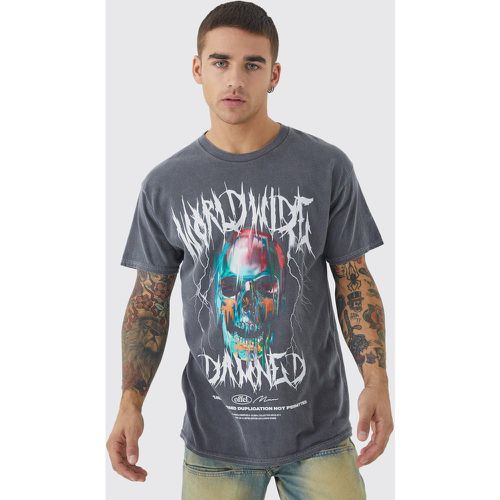 T-shirt oversize délavé à imprimé crâne - XS - Boohooman - Modalova