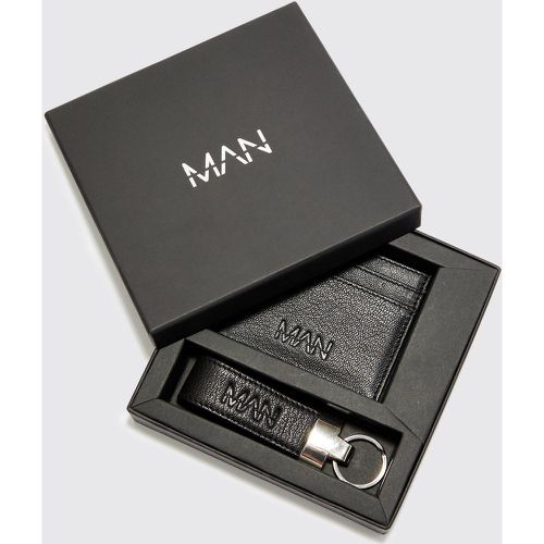 Coffret cadeau - Porte-cartes et porte-clef en cuir véritable - ONE SIZE - Boohooman - Modalova