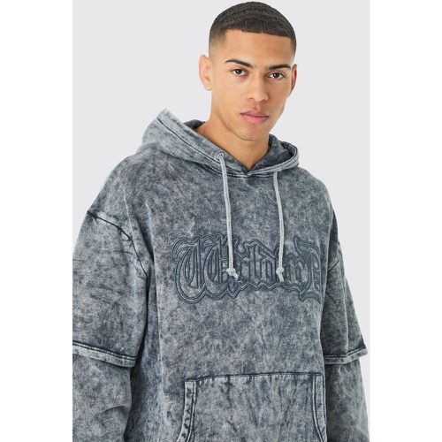 Sweat à capuche oversize délavé à broderie homme - S - Boohooman - Modalova