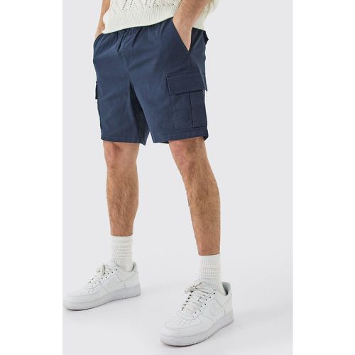 Elastic Waist Navy Slim Fit Cargo Shorts - Boohooman - Modalova