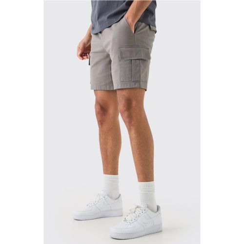 Elastic Waist Grey Slim Fit Cargo Shorts - Boohooman - Modalova