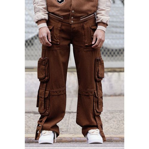 Baggy Rigid Multi Cargo Pocket Strap Detail Acid Wash Jeans - - 28R - Boohooman - Modalova