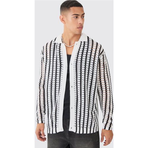 Chemise oversize rayée en crochet - M - Boohooman - Modalova