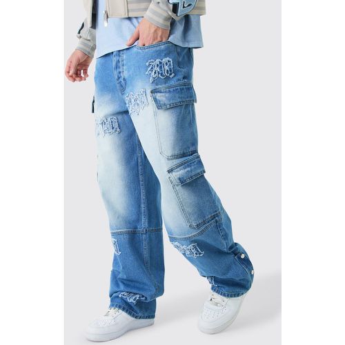 Baggy Rigid Bm Applique Multi Pocket Cargo Jeans - - 36R - Boohooman - Modalova