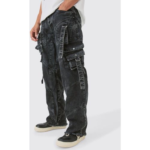 Baggy Rigid Strap And Buckle Detail Jeans In Washed Black - - 28R - Boohooman - Modalova