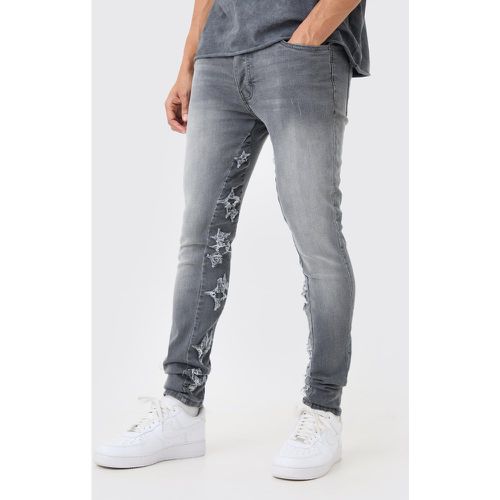 Skinny Stretch Overdyed Applique Gusset Jeans In Grey - - 28R - Boohooman - Modalova