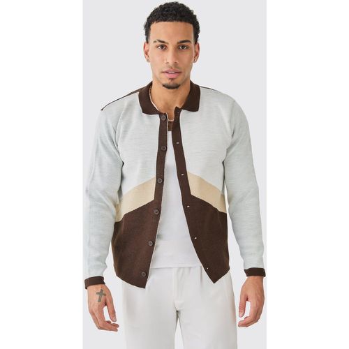 Chemise color block en maille à manches longues homme - S - Boohooman - Modalova