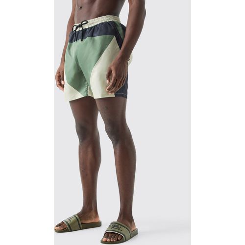 Short de bain mi long color block - L - Boohooman - Modalova