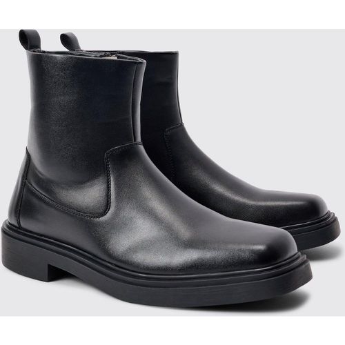 Pu Square Toe Zip Up Boot In Black - Boohooman - Modalova
