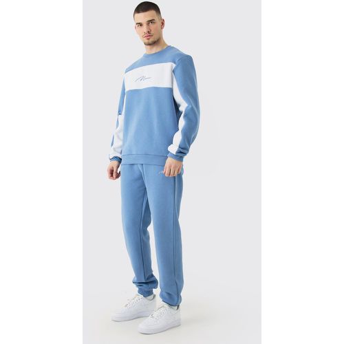 Tall Colour Block Man Sweatshirt Tracksuit In Blue - Boohooman - Modalova