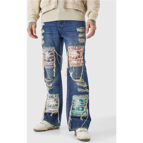 Tall Relaxed Rigid Flare Applique Jeans - Boohooman - Modalova