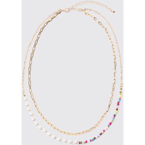 Pack Multi Beaded Pearl Necklaces In Gold - Boohooman - Modalova