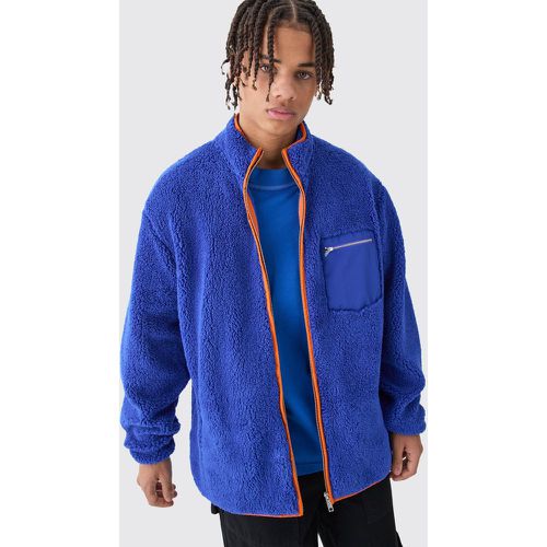 Veste oversize en faux mouton à empiècement contrastant homme - M - Boohooman - Modalova