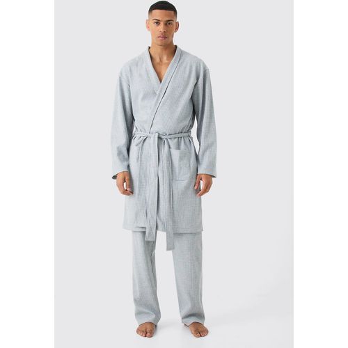 Waffle dressing gown & Relaxed Fit Bottoms In Grey Marl - Boohooman - Modalova