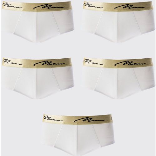 Pack Man Signature Gold Waistband Briefs In White - Boohooman - Modalova