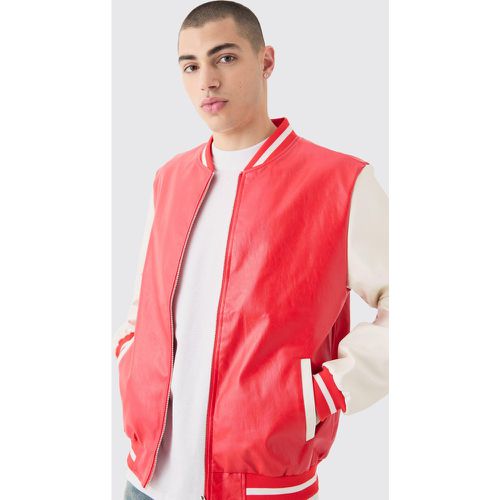 Plain Pu Varsity Jacket In Red - Boohooman - Modalova