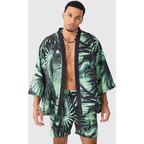 Ensemble oversize imprimé avec chemise kimono et short de bain - M - Boohooman - Modalova