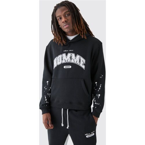 Sweat à capuche oversize à taches de peinture - L - Boohooman - Modalova