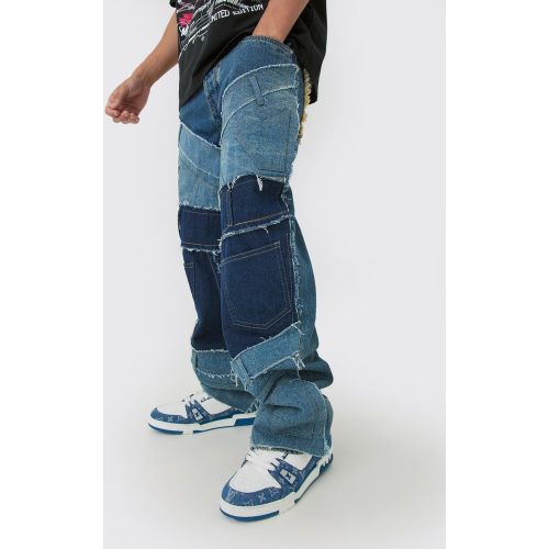 Jean baggy patchwork à taille contrastante - 32R - Boohooman - Modalova