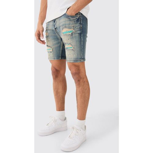 Short en jean déchiré et réparé à taches de peinture - 32 - Boohooman - Modalova