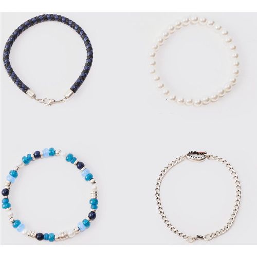 Pack Beaded Shell Bracelets In Blue - Boohooman - Modalova