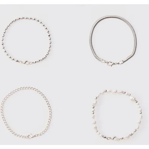 Pack Metal Chain Bracelets In Silver - Boohooman - Modalova