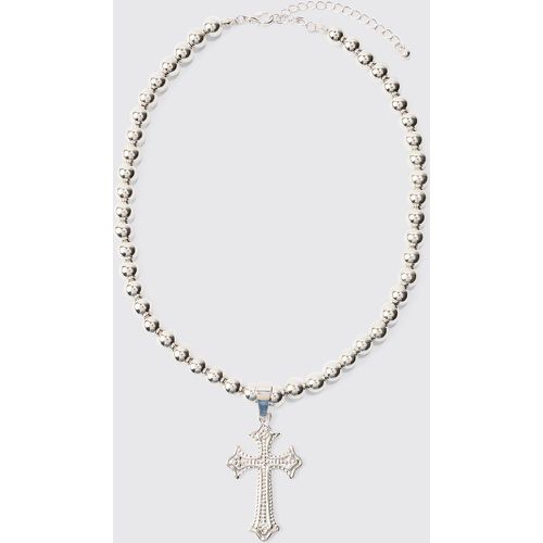 Beaded Cross Necklace In Silver - Boohooman - Modalova