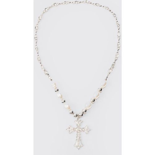 Collier perlé à pendentif croix - ONE SIZE - Boohooman - Modalova