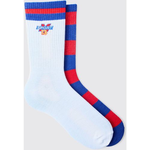 Lot de 2 paires de chaussettes universitaires à rayures - ONE SIZE - Boohooman - Modalova