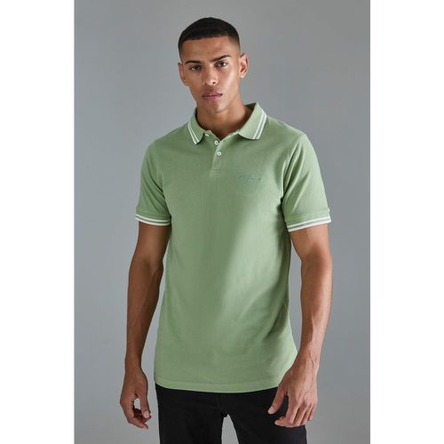 Slim Fit Man Signature Tipped Pique Polo - Boohooman - Modalova