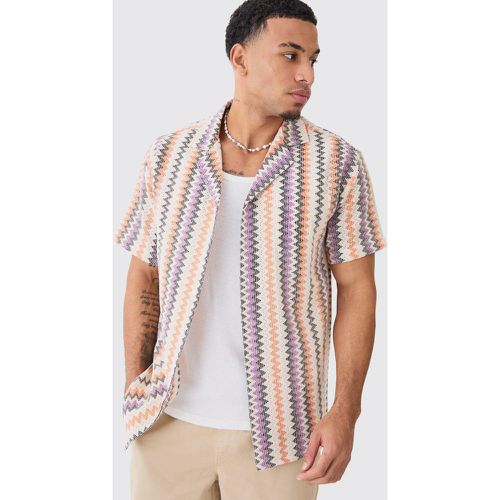 Open Weave Striped Pocket Oversized Shirt - Boohooman - Modalova