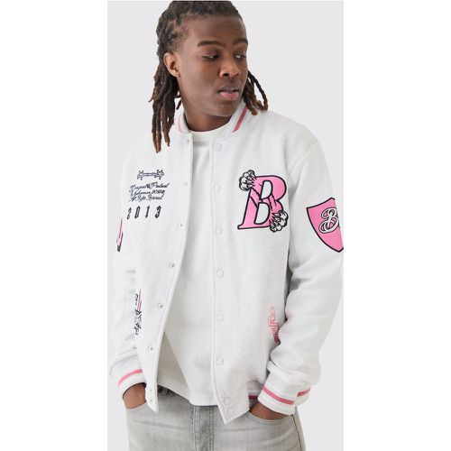 College Varsity Applique Badge Jersey Bomber - Boohooman - Modalova