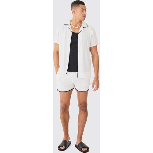 Short Sleeve Plain Piping Shirt & Swim Set - Boohooman - Modalova