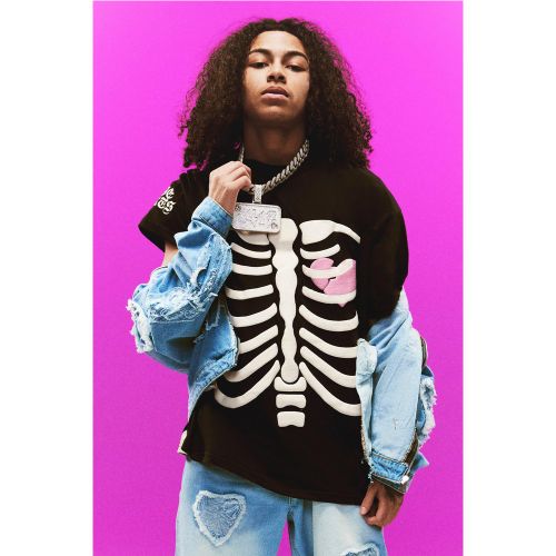T-shirt oversize à col montant et imprimé cœur - S - Boohooman - Modalova