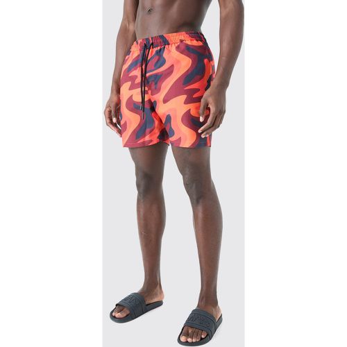 Short de bain mi-long à imprimé flammes - L - Boohooman - Modalova