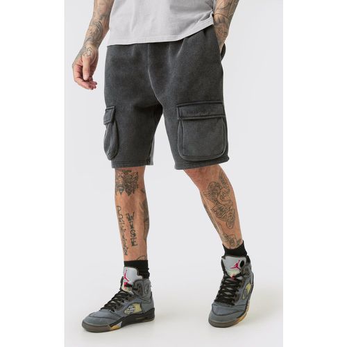 Tall Loose Fit Washed Cargo Jersey Short In Black - Boohooman - Modalova