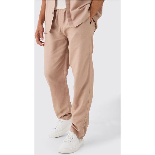 Pantalon droit en lin à taille élastiquée - M - Boohooman - Modalova