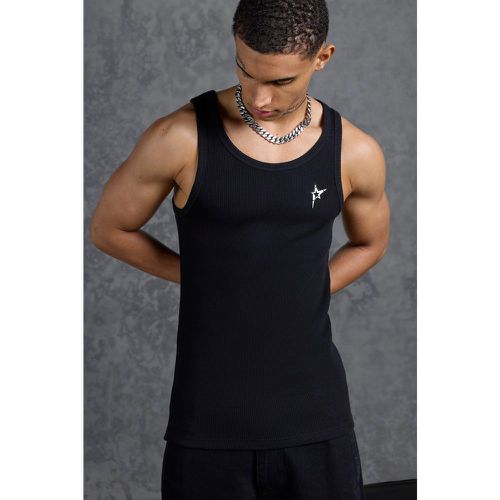 Muscle Fit Ribbed Vest With Metal Star Branding - Boohooman - Modalova